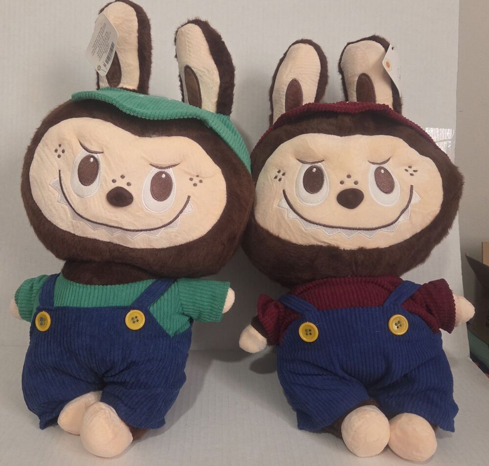 Pair of Medium monster Plush: Dressed as Mario and Luigi Outfits, 14 Inch